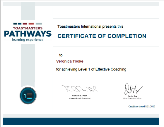 Toastmasters Certificate